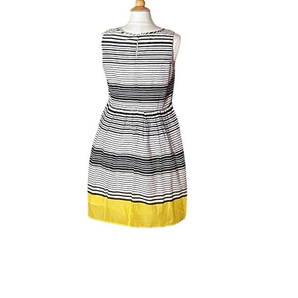 Talbots Cotton Navy, White, Yellow Stripe Sleeveless Full Dress, Size 10 - Picture 2 of 12
